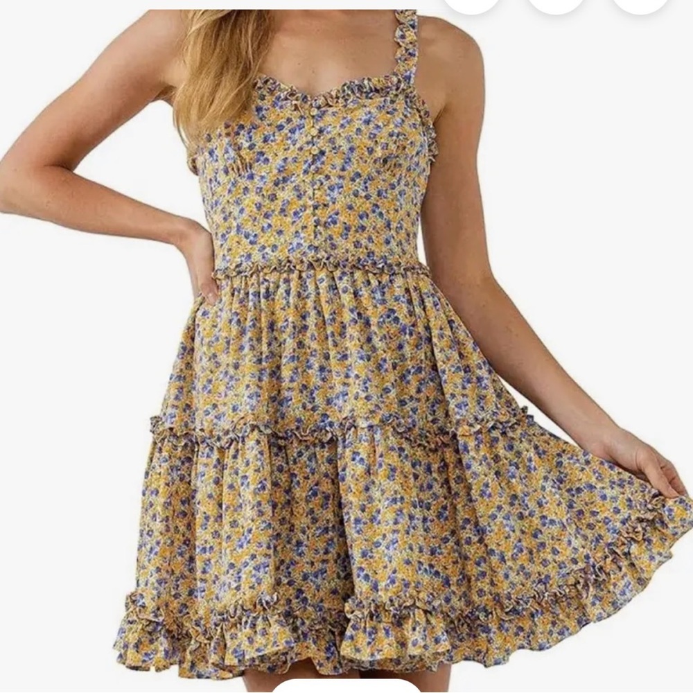 Floral Yellow‎ and Blue Women’s  Dress